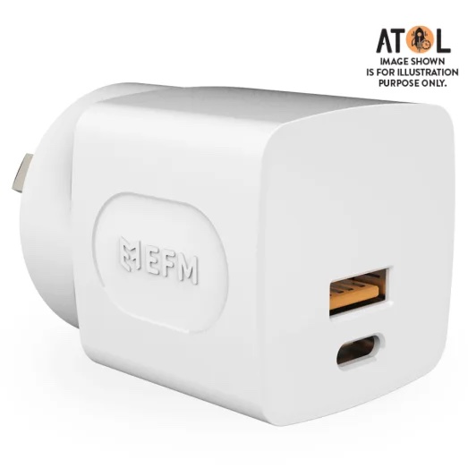 EFM 30W Dual Port Wall Charger With Power Delivery and PPS Technologies - White