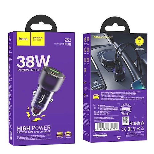 HOCO Z52 Spacious | PD38W(1C1A) car charger - Black [PURPLE BOX]