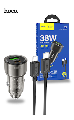 HOCO Z52 Spacious | PD38W(1C1A) car charger /w Cable Type-C - Lightning /Replaced By iRoo R38L