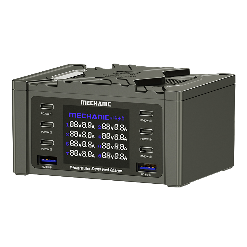 Mechanic V-Power 8 Ultra 160W 8-Ports Desktop Digital Display High Power Fast Quick Charger EU Adapter