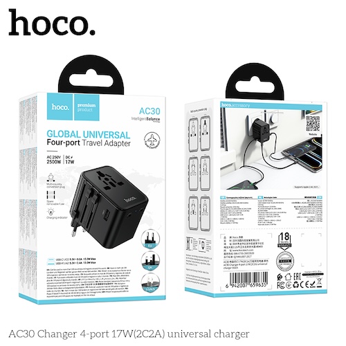 HOCO AC30 Changer 4-port 17W(2C2A) universal charger