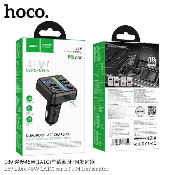 Hoco E89 Libre 45W(1A1C) car BT FM transmitter